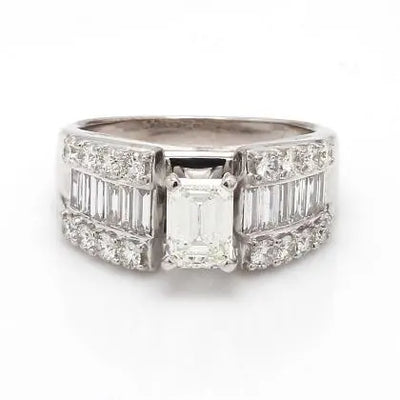 14k White Gold Emerald Cut Diamond Ring