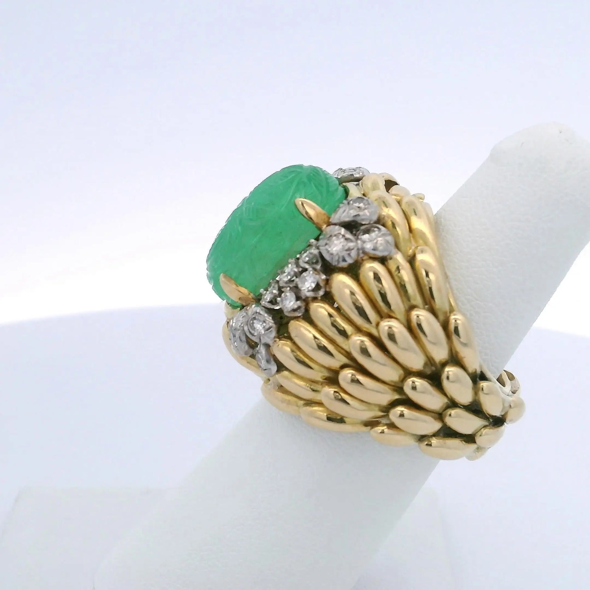 DAVID WEBB CARVED EMERALD & DIAMOND RING