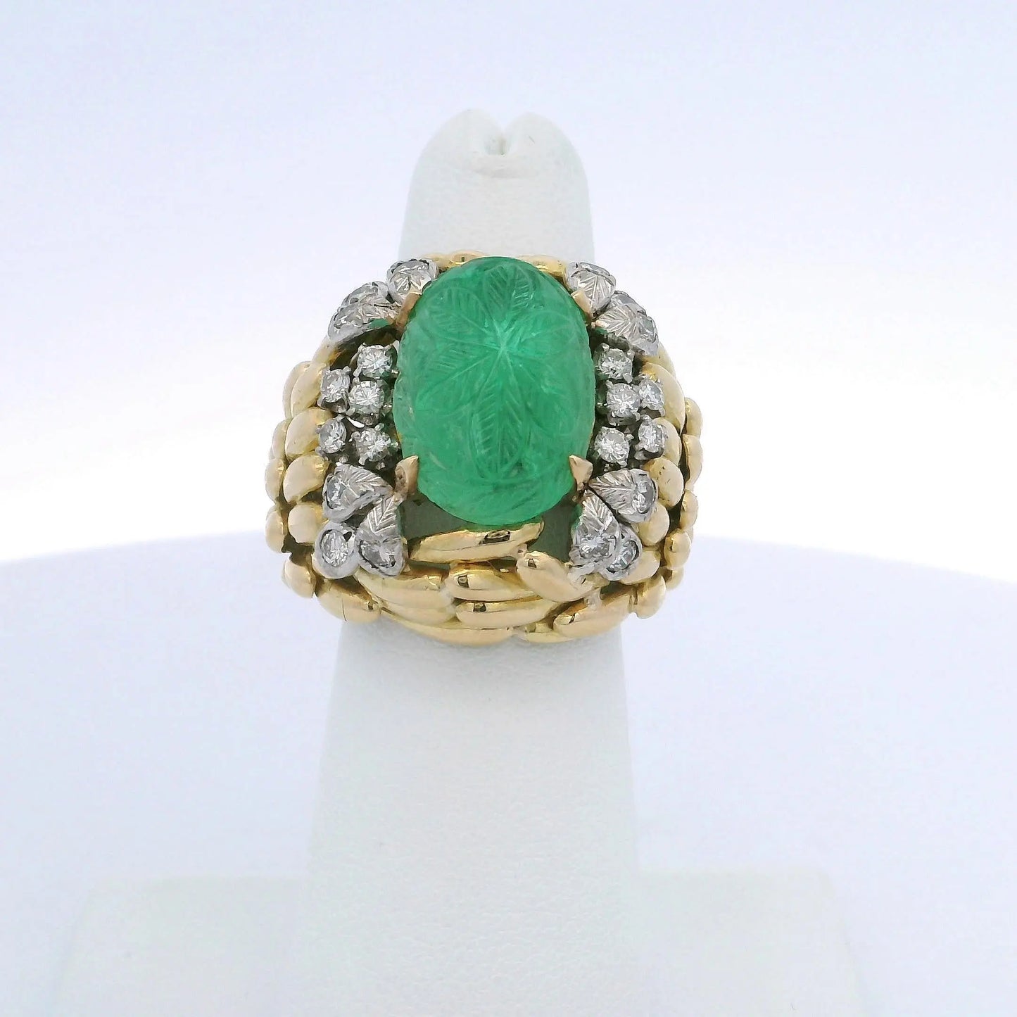 DAVID WEBB CARVED EMERALD & DIAMOND RING