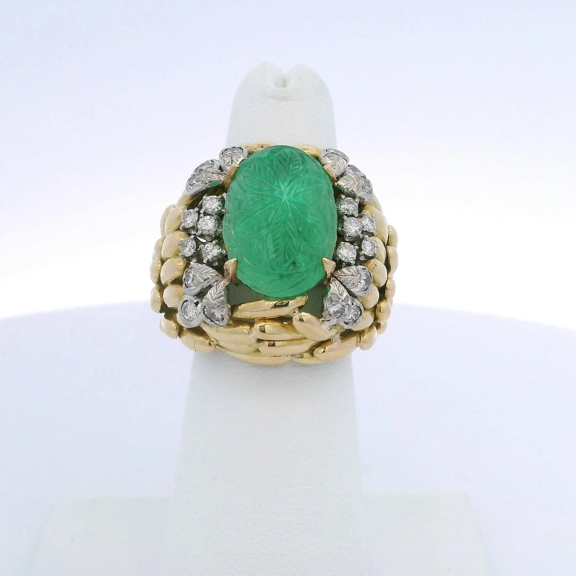 DAVID WEBB CARVED EMERALD & DIAMOND RING
