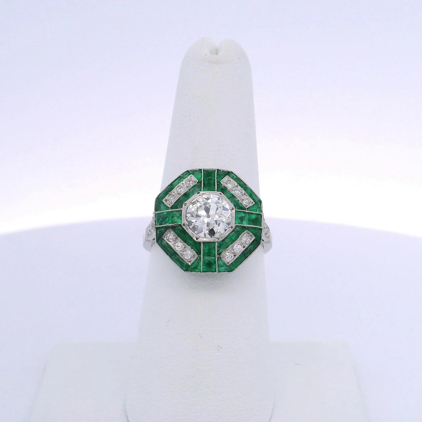 1.05CT OLD MINE CUT DIAMOND & 2.30CTW EMERALD RING