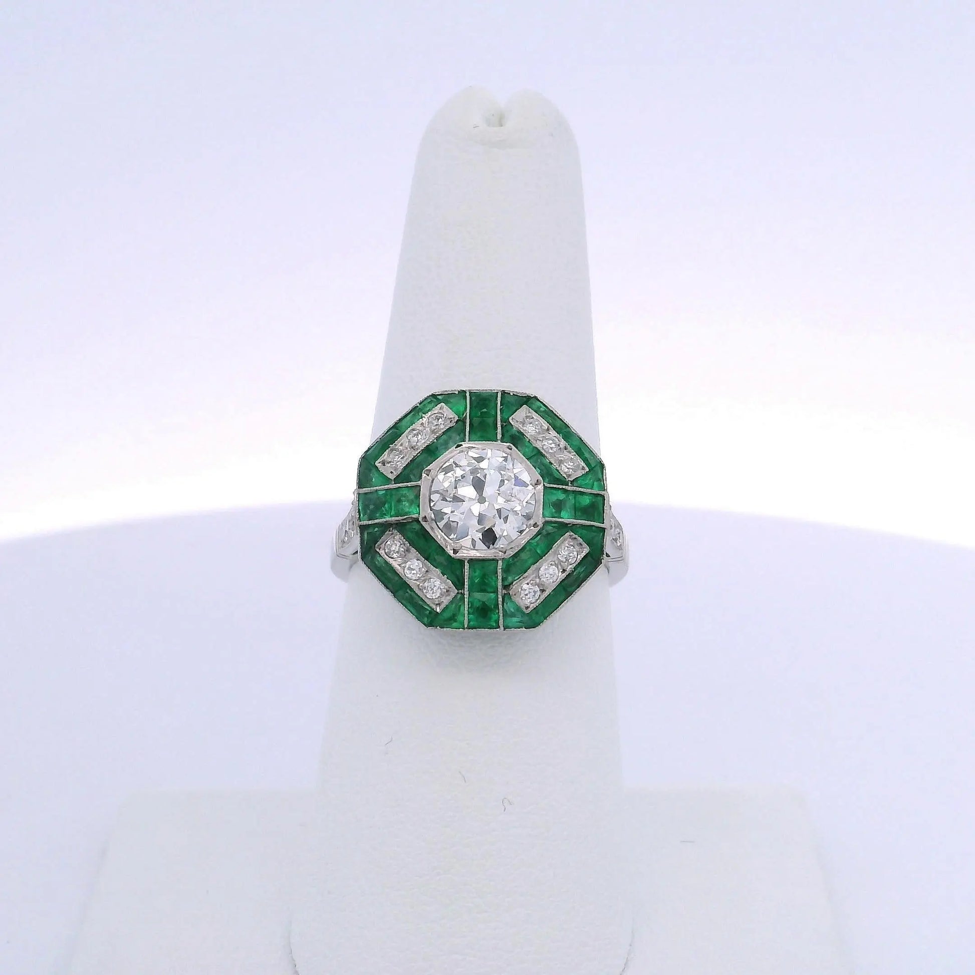 1.05CT OLD MINE CUT DIAMOND & 2.30CTW EMERALD RING