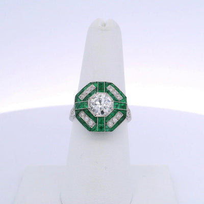 1.05CT OLD MINE CUT DIAMOND & 2.30CTW EMERALD RING