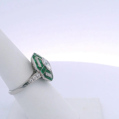 1.05CT OLD MINE CUT DIAMOND & 2.30CTW EMERALD RING