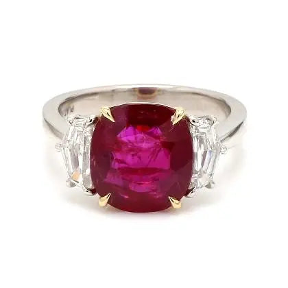 4.33ct Ruby AGL Platinum and 18K Yellow Gold Ring with Ruby and Diamonds