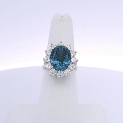 6.52CTW BLUE SPINEL & 2.50CTW ROUND BRILLIANT CUT DIAMOND RING