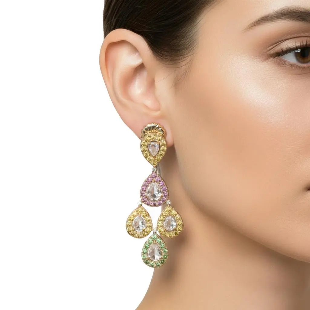 6.70ctw Pear Shaped Rose Cut Diamond Earrings