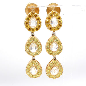 Rose Cut Diamond & Two-Tone Gold Dangle Earrings