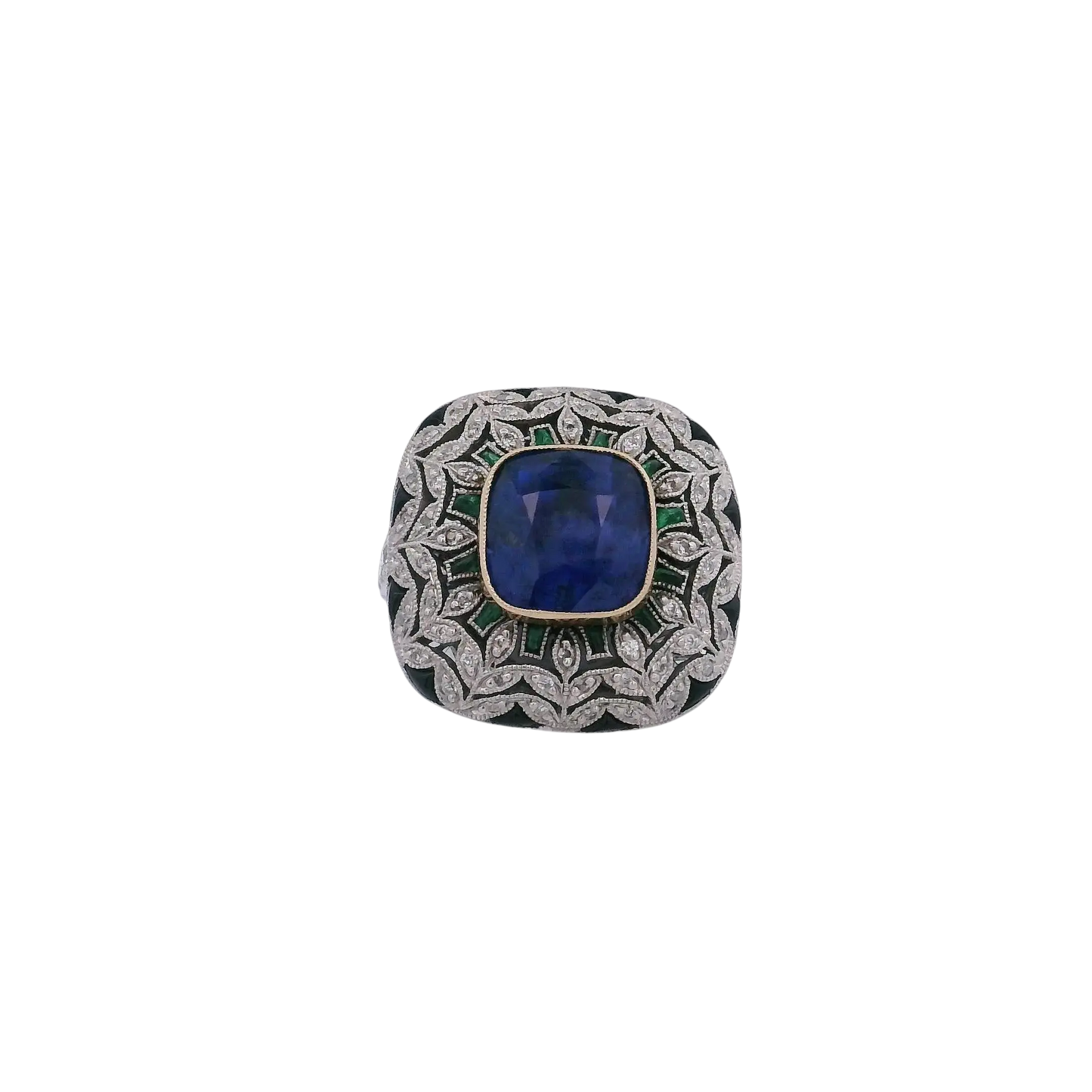 4.78CTW CUSHION CUT SAPPHIRE & 0.50CTW OLD EUROPEAN CUT DIAMOND RING