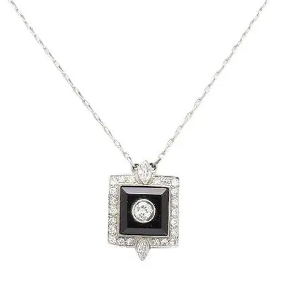 Platinum Pendant Necklace with Diamonds and Onyx
