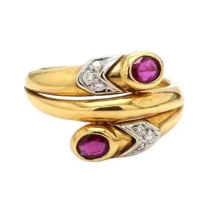 18k White & Yellow Gold Ring with Rubies and Diamonds