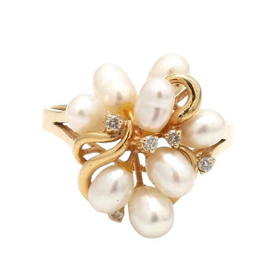 14K Yellow Gold Pearl and Diamond Ring
