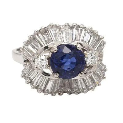 Ballerina Ring with Round Sapphire, Baguette & Diamond Accents