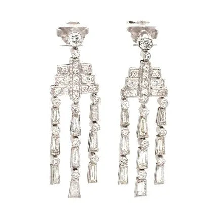 Baguette and Old European Cut Diamond Earrings
