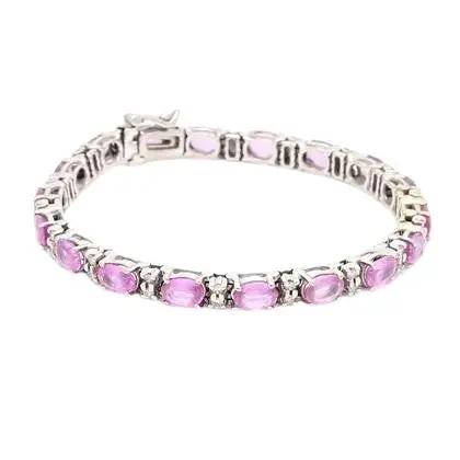 14K White Gold Bracelet with Pink Sapphires and Diamonds