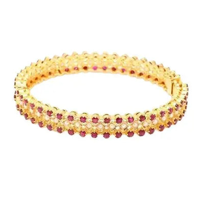 22k Yellow Gold Bangle with Rubies and Pearls