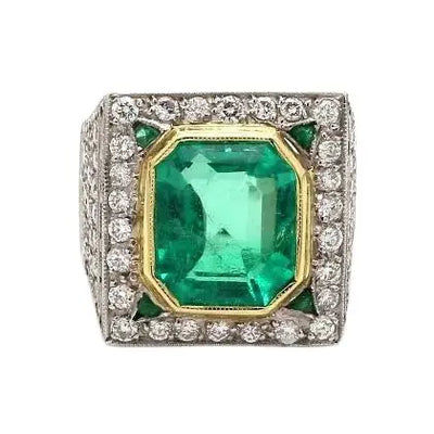 Platinum and 18k Yellow Gold Ring with Emerald & Diamonds