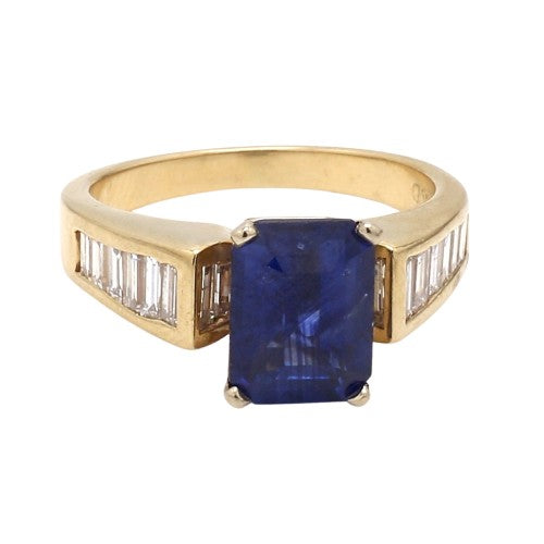 Estate Blue Sapphire & Diamond Platinum Ring Sz. 8.25