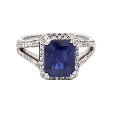 Blue Sapphire & Round Diamond Estate Ring Sz. 6.5
