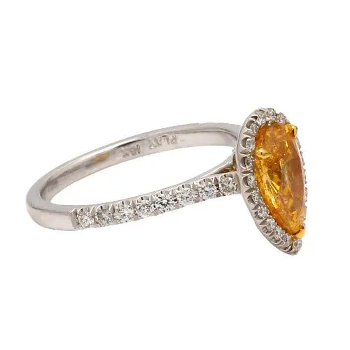 Fancy Orangy Yellow Diamond Ring with Round Diamond Accents