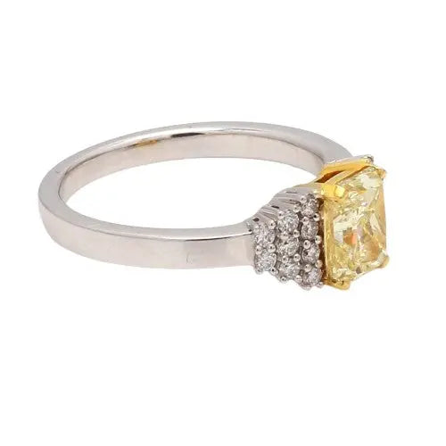 1.44ct Fancy Yellow Diamond and Two-Tone Gold Ring Sz. 6.5