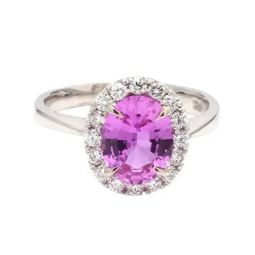 Oval Pink Sapphire Ring with Diamond Accents