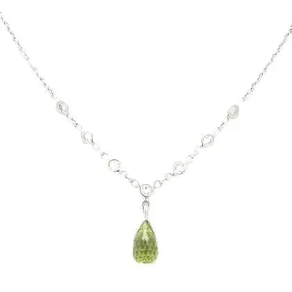 18K White Gold Necklace with Peridot and Diamonds