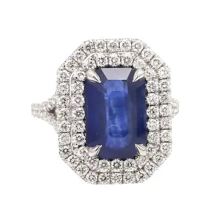 Emerald Cut Sapphire Ring with Round Diamonds