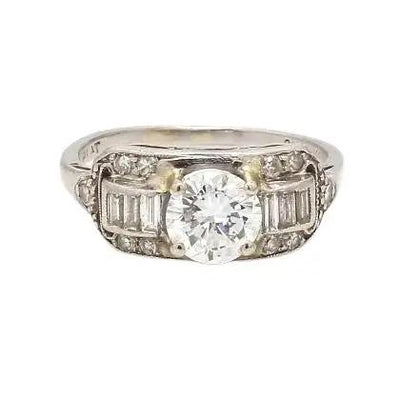 Platinum Ring with Round & Baguette Diamonds