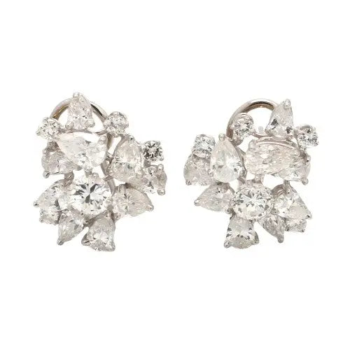 Pear and Round Diamond Cluster Earrings