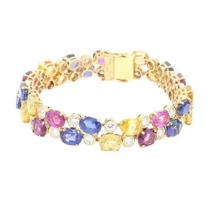 Oscar Heyman Multi-Color Sapphire Bracelet with Round Diamond Accents