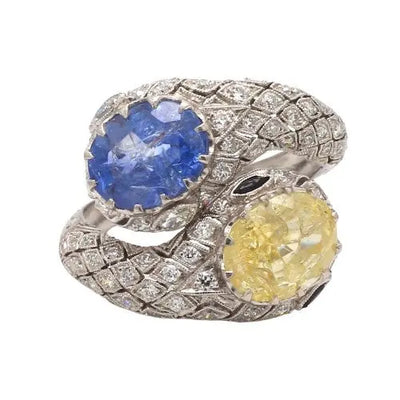 Platinum Estate Sapphire & Diamond Snake Ring Sz. 6.75