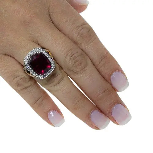 8.18ct Rubellite Tourmaline Cushion Cut & Diamond Ring