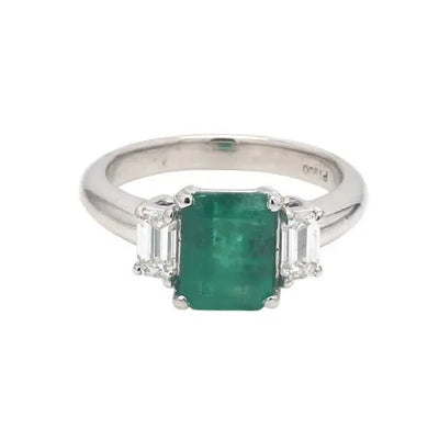 Emerald-Cut Emerald Ring with Diamond Accents