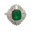 Emerald-Cut Emerald Ballerina Platinum Ring with Baguette Diamond Accents