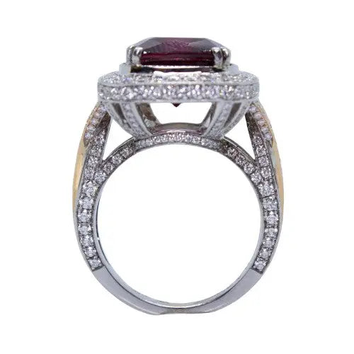 8.18ct Rubellite Tourmaline Cushion Cut & Diamond Ring