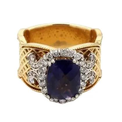 Gold Ring with Iolite, Tanzanite, and Diamonds