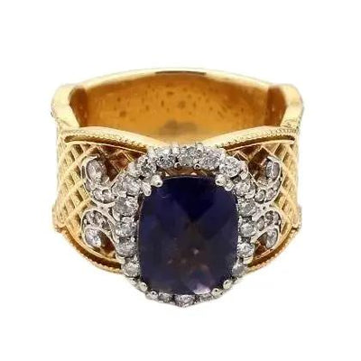 Gold Ring with Iolite, Tanzanite, and Diamonds