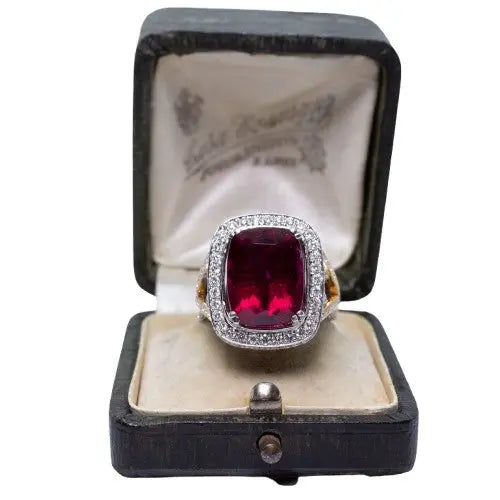 8.18ct Rubellite Tourmaline Cushion Cut & Diamond Ring