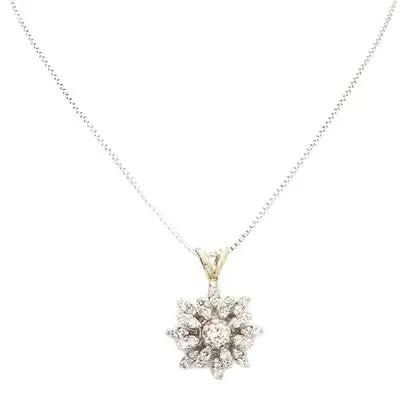 14k White Gold Flower Pendant Necklace with Diamonds
