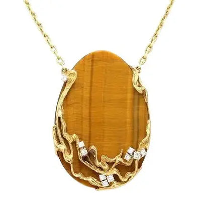 18k Yellow Gold Tiger's Eye and Diamond Necklace