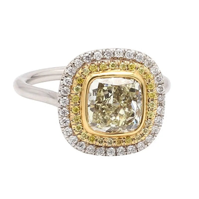 2.08ct Yellow Diamond Radiant Cushion Double Halo Ring