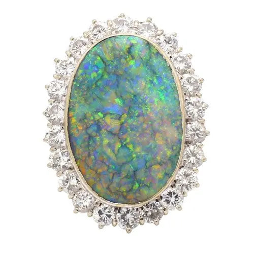 13ct Black Opal Ring with Diamonds GIA