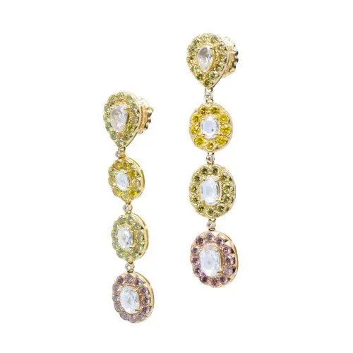 Rose Cut and Fancy Yellow Diamond Drop Earrings