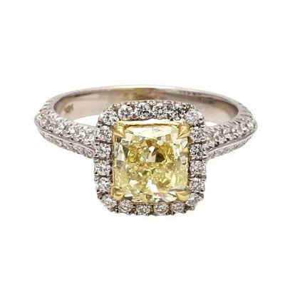 18K Gold Fancy Yellow VS2 Cushion Diamond Ring