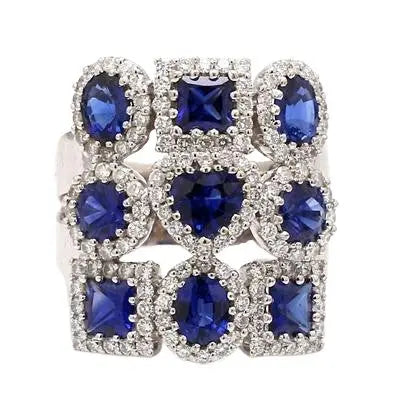 Multi-Shaped Sapphire Ring with Round Brilliant Diamond Accents