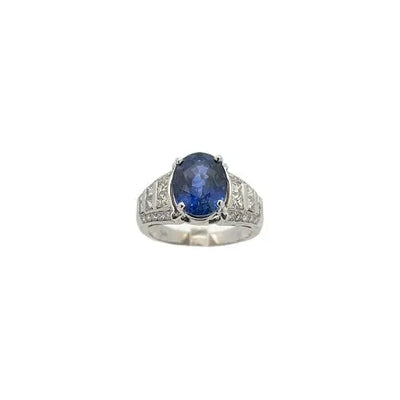 5.08ct Oval Sapphire Ring with 1.00ctw Round Brilliant and Princess Cut Diamonds