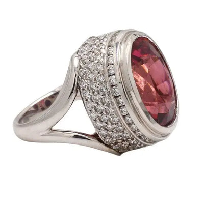 15.00ct Pink Tourmaline & 3.00ct Diamond Ring Sz. 6.5