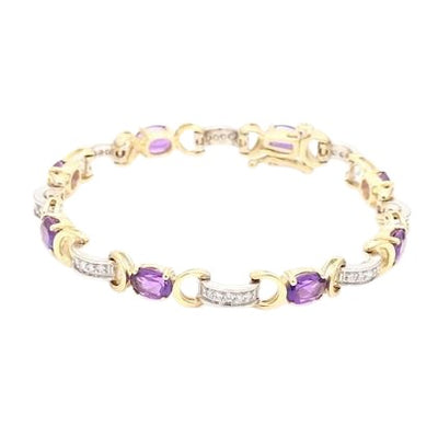 14k Gold Bracelet with Amethysts and Diamonds