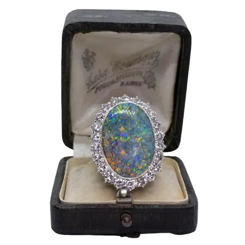 13ct Black Opal Ring with Diamonds GIA